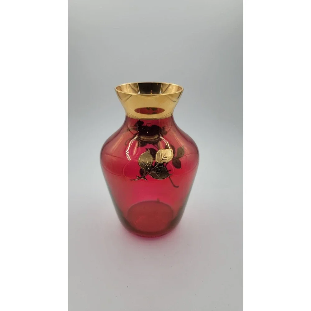 Vintage Famosa LPW Vase,made in Vienna,Austrian Bohemian Cranberry Glass, 6 1/2